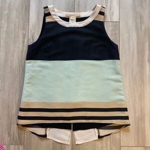 Troubadour Neutral Coastal Sleeveless Swing Striped Top with Zippered Back, 4